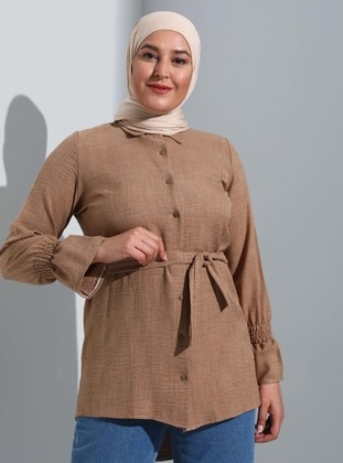 Light Coffe Brown - Plus Size Tunic - GELİNCE