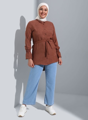 Brown - Plus Size Tunic - GELİNCE