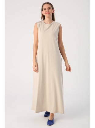 Ecru - Unlined - Crew neck - Modest Dress - ALLDAY