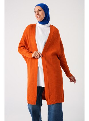 Orange Open Front T Sleeve Sweater Cardigan