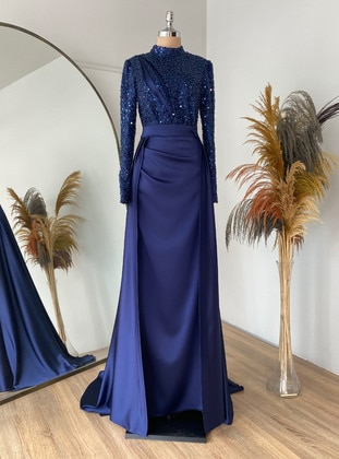 Navy Blue - Fully Lined - Modest Evening Dress - Lavienza