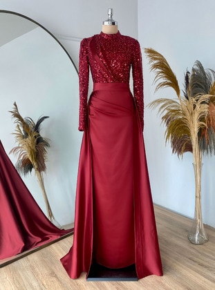 Burgundy - Fully Lined - Modest Evening Dress - Lavienza