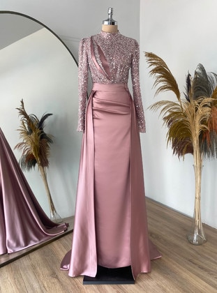 Powder Pink - Fully Lined - Crew neck - Modest Evening Dress - Lavienza