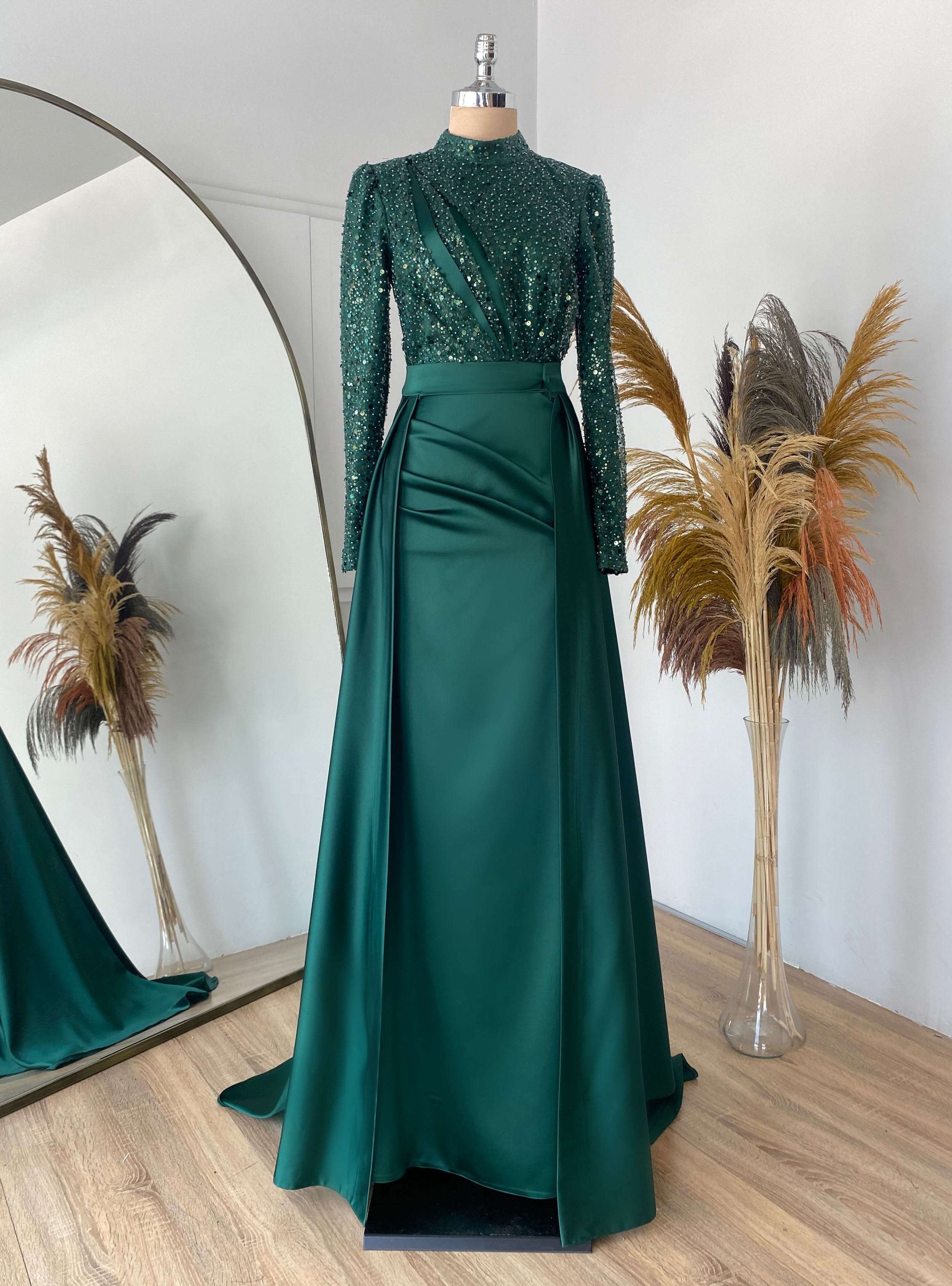Emerald - Fully Lined - Crew neck - Modest Evening Dress