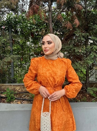 Orange - Modest Dress - Lurex Moda