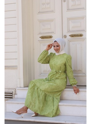 Green - Modest Dress - Lurex Moda