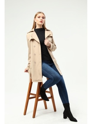 Beige - Plus Size Trench coat - Jamila