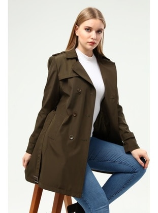 Khaki - Plus Size Trench coat - Jamila