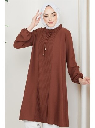 Brown - Plus Size Tunic - Hafsa Mina