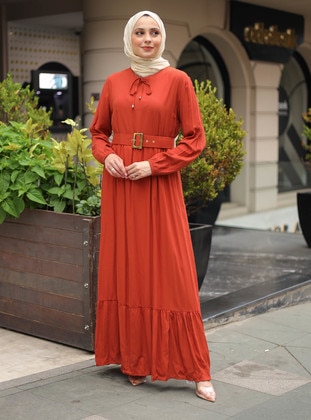Brick Red - Modest Dress - ZENANE