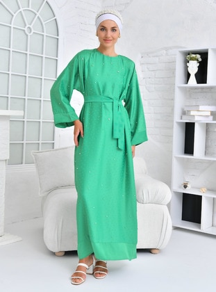 Green - Modest Dress - Tuncay