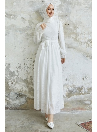 White - Dog collar - Fully Lined - Modest Dress - InStyle