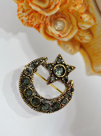 Bronze Halbmond Stern Brosche