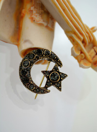 Bronze Halbmond Stern Brosche