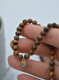 Collier Perles Oeil de Tigre Marron