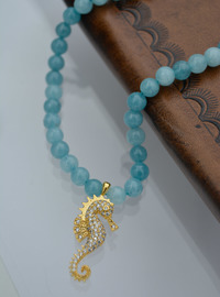Aquamarin Seepferdchen Halskette Blau