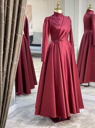 Burgundy - Modest Evening Dress - SomFashion