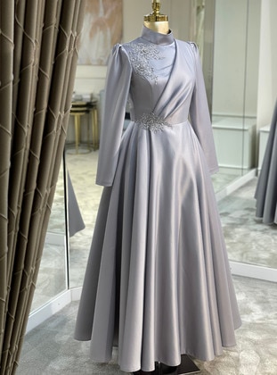 Grey - Modest Evening Dress - SomFashion