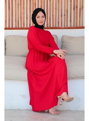 Red - Modest Dress - Benguen