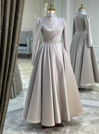Beige - Unlined - Modest Evening Dress