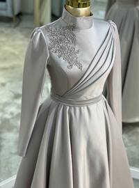 Beige - Unlined - Modest Evening Dress