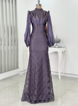 Lavender - Floral - Fully Lined - Crew neck - Modest Evening Dress - Rana Zenn