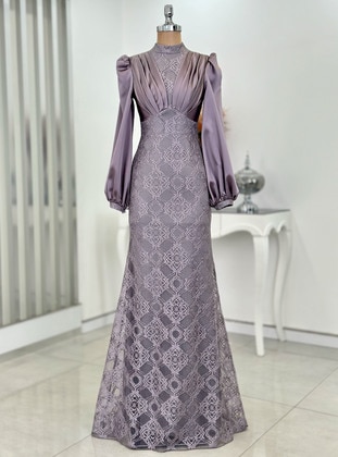 Lilac - Floral - Fully Lined - Crew neck - Modest Evening Dress - Rana Zenn