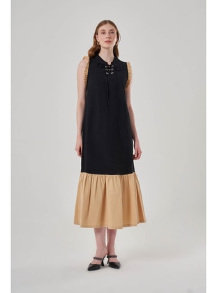 Black - Beige - Modest Dress - MIZALLE