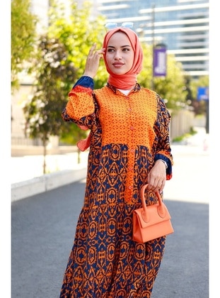 Orange - Unlined - Modest Dress - Bestenur