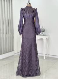 Lavender - Floral - Fully Lined - Crew neck - Modest Evening Dress