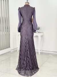 Lavender - Floral - Fully Lined - Crew neck - Modest Evening Dress