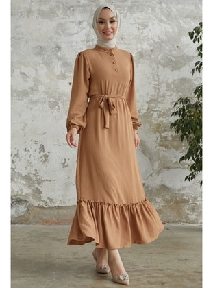 Camel - Button Collar - Unlined - Modest Dress - InStyle
