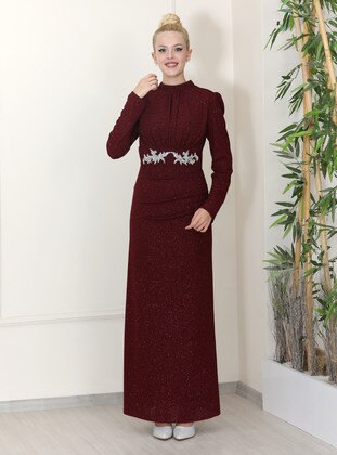 Burgundy - Modest Evening Dress - Esmaca
