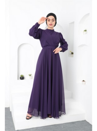 Purple - Evening Dresses - Ensa Tesettür