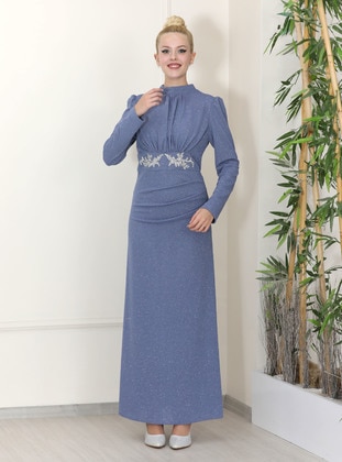 Blue - Modest Evening Dress - Esmaca