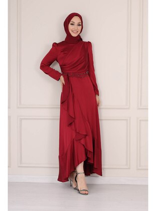 Burgundy - Modest Evening Dress - SARETEX