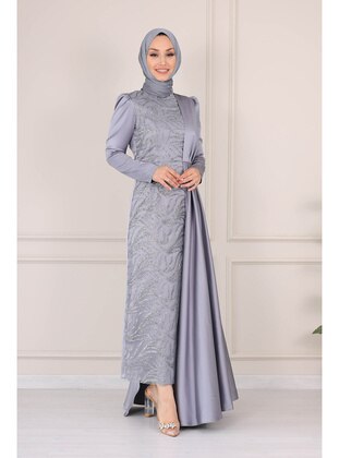 Grey - Modest Evening Dress - SARETEX