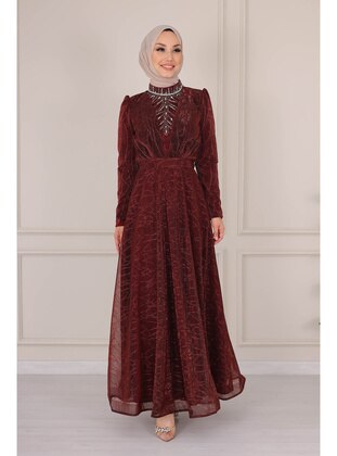Brick Red - Modest Evening Dress - SARETEX