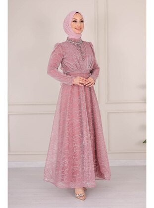Powder Pink - Modest Evening Dress - SARETEX