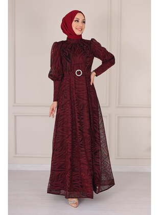 Burgundy - Modest Evening Dress - SARETEX