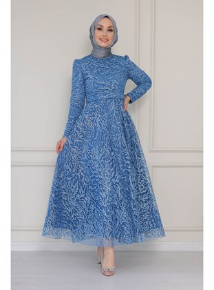 Blue - Modest Evening Dress - SARETEX