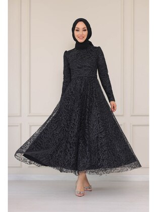 Black - Modest Evening Dress - SARETEX