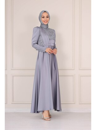 Grey - Modest Evening Dress - SARETEX