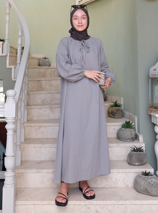 Grey - Unlined - Modest Dress - Ceylan Otantik