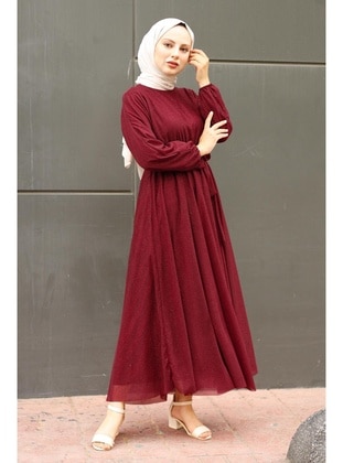 Burgundy - Modest Evening Dress - Meqlife