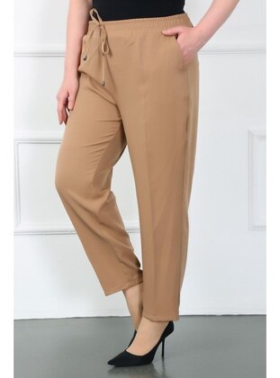 Tan - Plus Size Pants - By Alba Collection