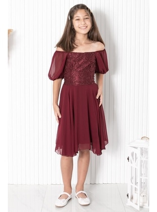Burgundy - Girls` Evening Dress - MFA Moda