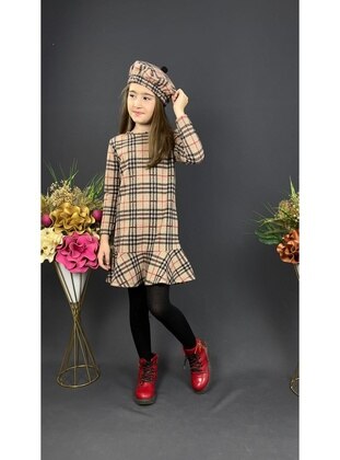Plaid - Scoop Neck - Unlined - Brown - Girls` Dress - MNK Baby