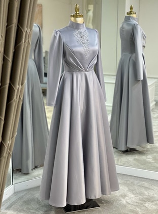 Grey - Modest Evening Dress - SomFashion