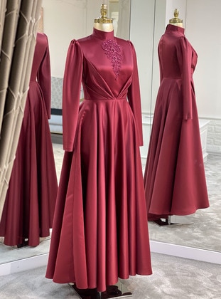 Burgundy - Modest Evening Dress - SomFashion